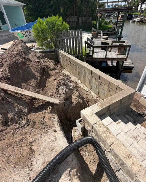 Sturdy concrete retaining wall built for a property in Plattsburgh, New York