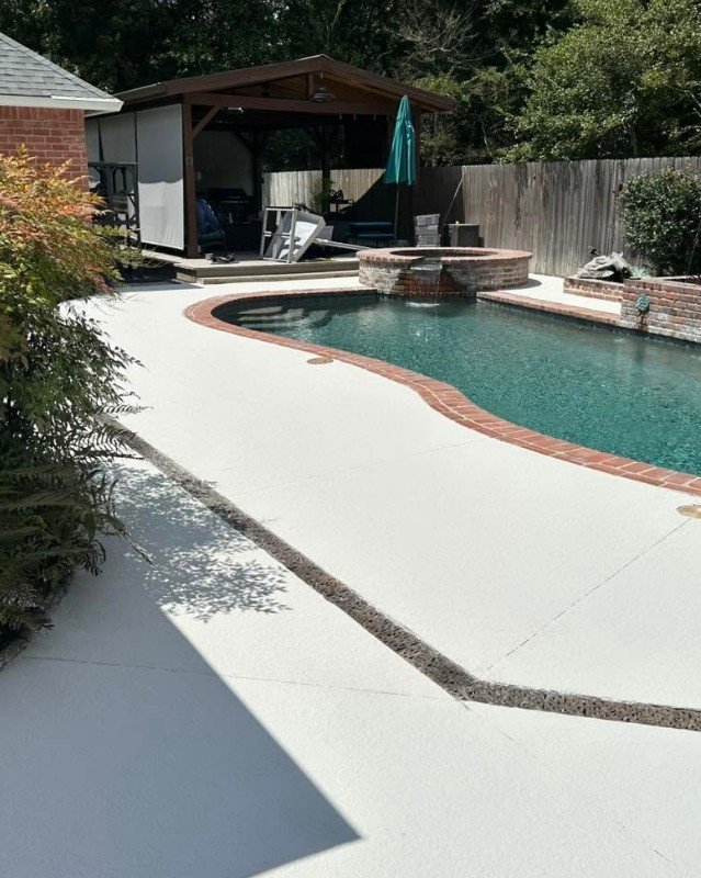 Custom poolside concrete deck design completed in Plattsburgh, New York